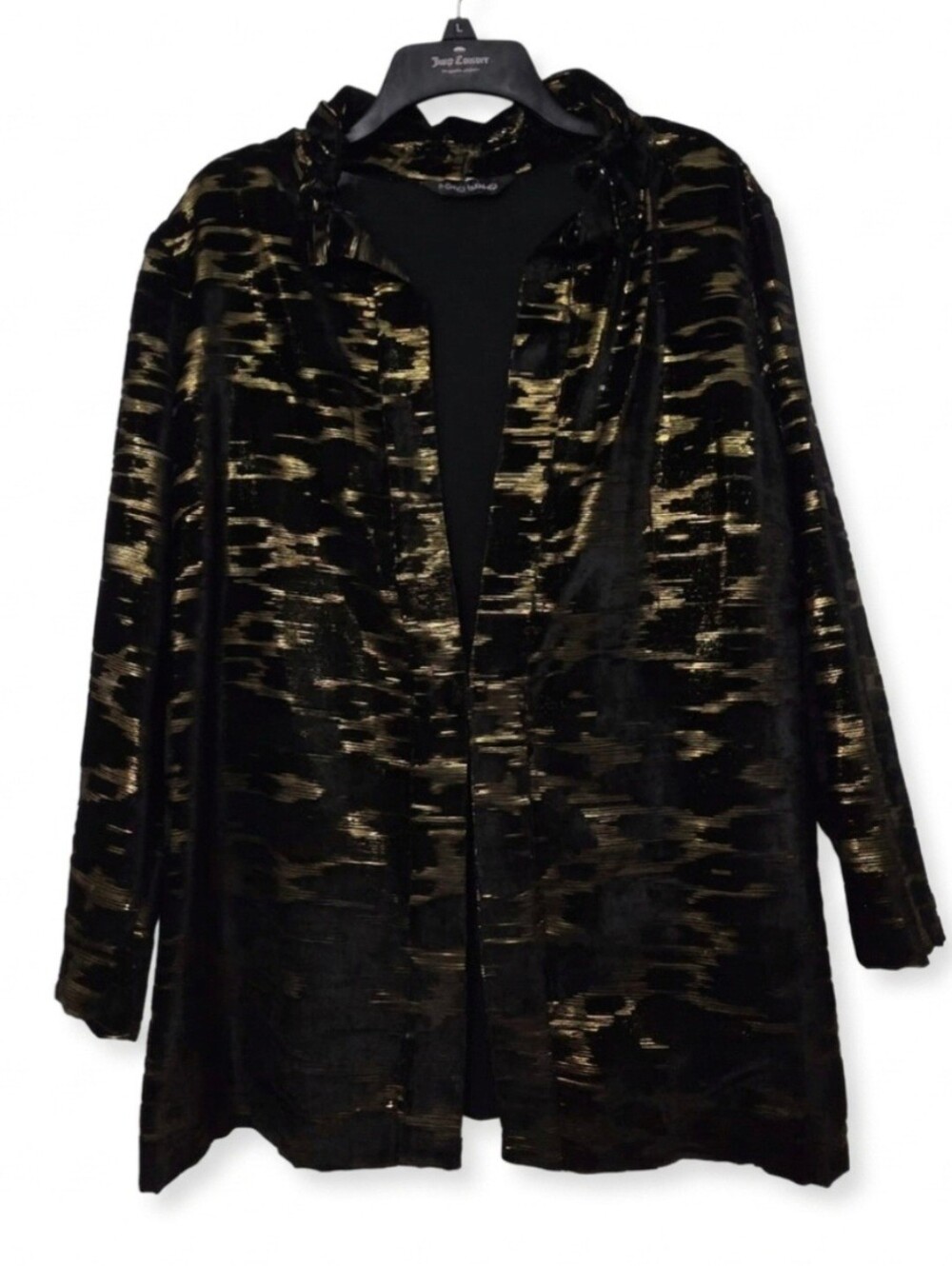Ming Wang Black Velvet Blazer with Metallic Gold Accents